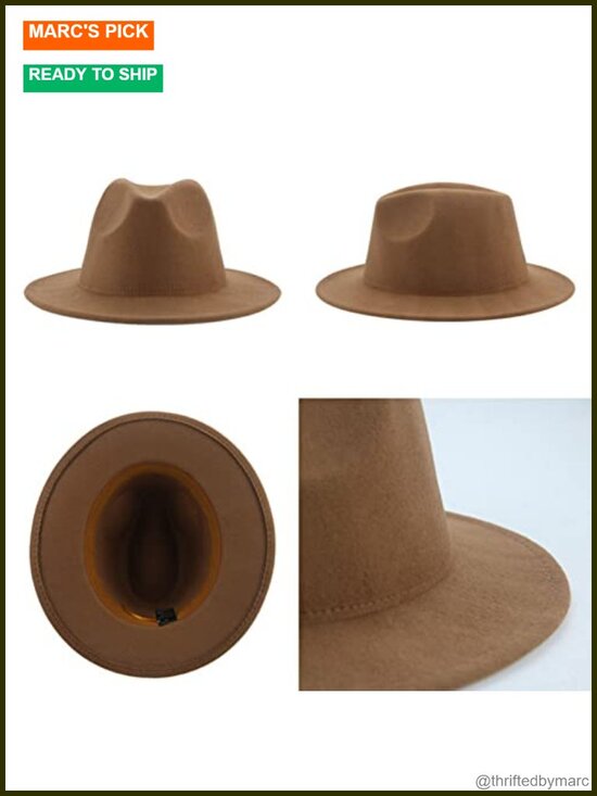 Wide Brim Fedora Hat - Felt Unisex Cotton Blend Adjustable